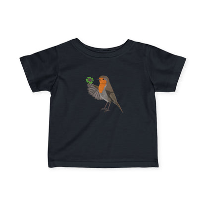 Süßes Rotkehlchen mit Glücksklee Vogel Tiermotiv T-Shirt für Babys und Kleinkinder