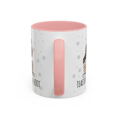 Cute Owl on Books Teacher Mug – Teaching is a Hoot – Two-Tone Classroom Coffee Cup