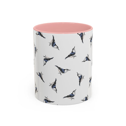 Nuthatch All-Over Pattern Accent Mug | Colorful Bird Lover Gift for Birdwatchers