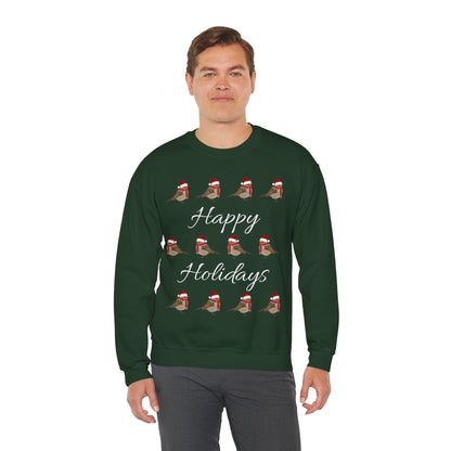 European Robin as Santa with Hat and Scarf Happy Holidays Birdwatcher Christmas Bird Sweatshirt