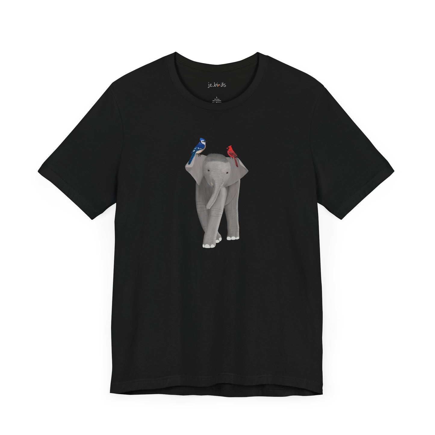 Elephant with Birds Cardinal Blue Jay Birding & Birdwatching T-Shirt