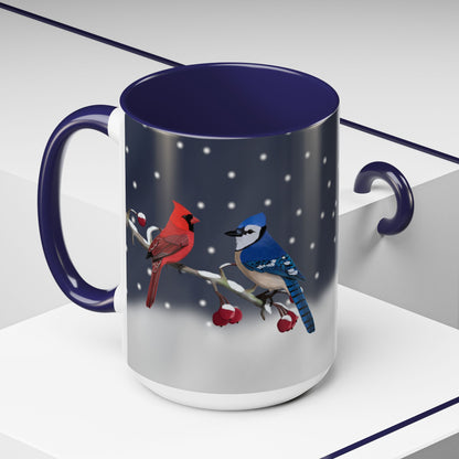 Blue Jay and Cardinal Bird Coffee Mug | Ceramic Christmas Gift for Bird Lovers
