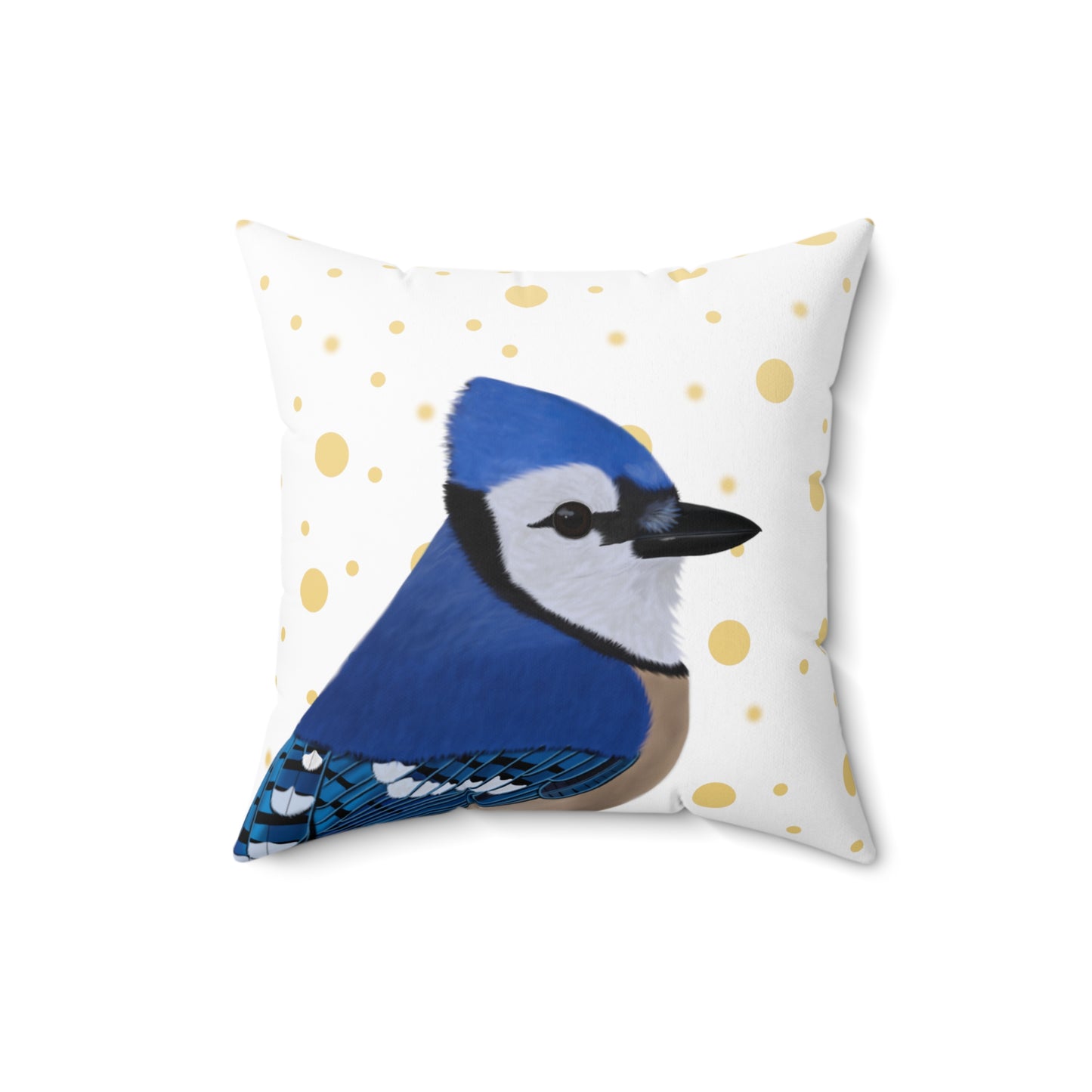 Blue Jay Golden Dots Birdlover Bird Throw Pillow 16"x16" White