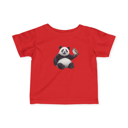 Fröhlicher Panda mit Eule Vogel Tiermotiv T-Shirt für Babys und Kleinkinder