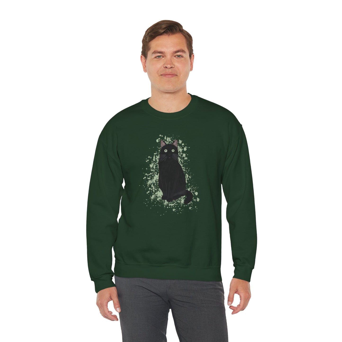 Black Cat with Green Dots Cat Lover Sweatshirt