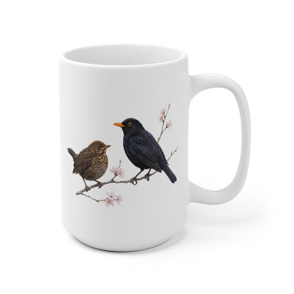 Amsel mit Ästling Premium Keramiktasse | Geschenk für Vogelbeobachter