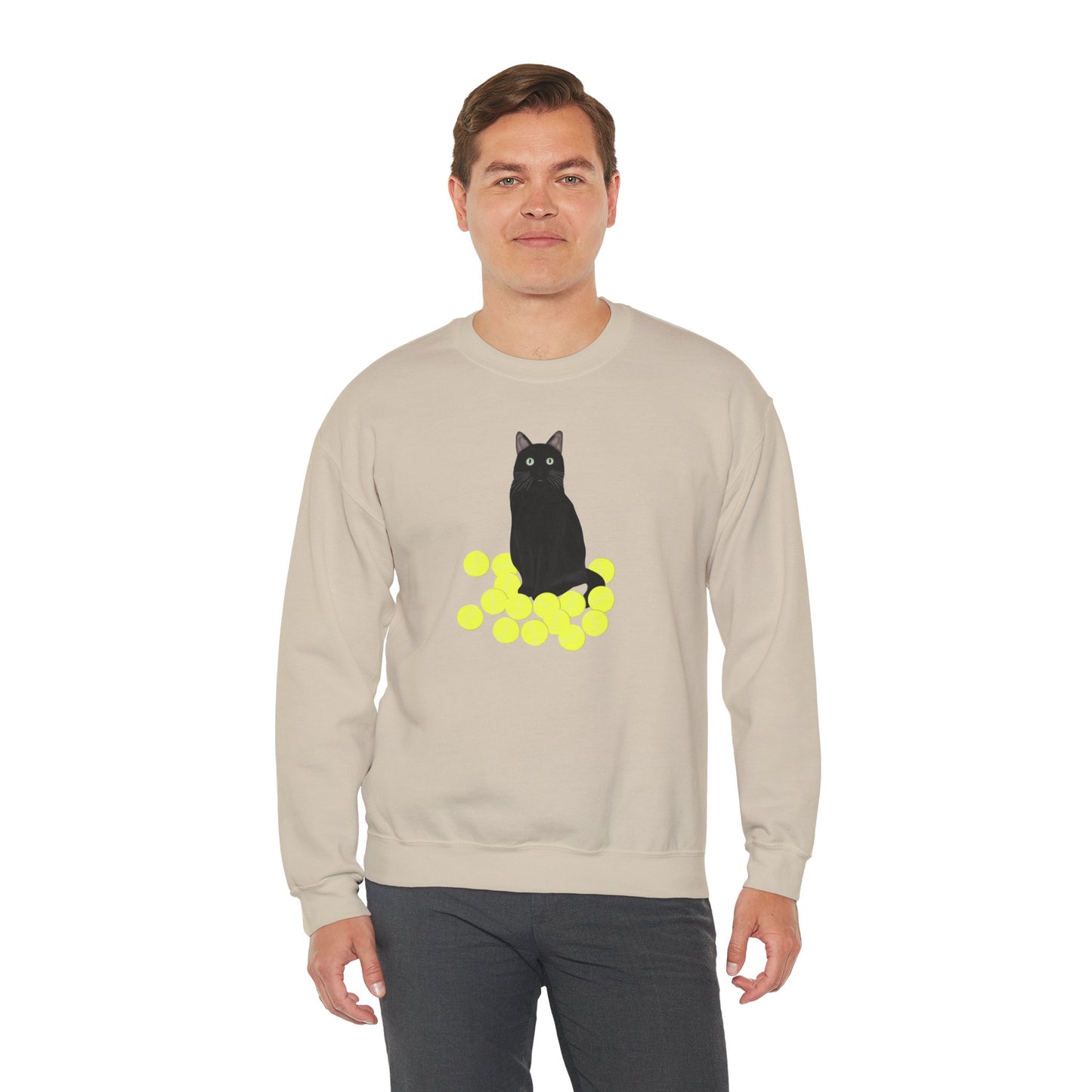 Black Cat with Tennis Balls Cat Lover Sweatshirt