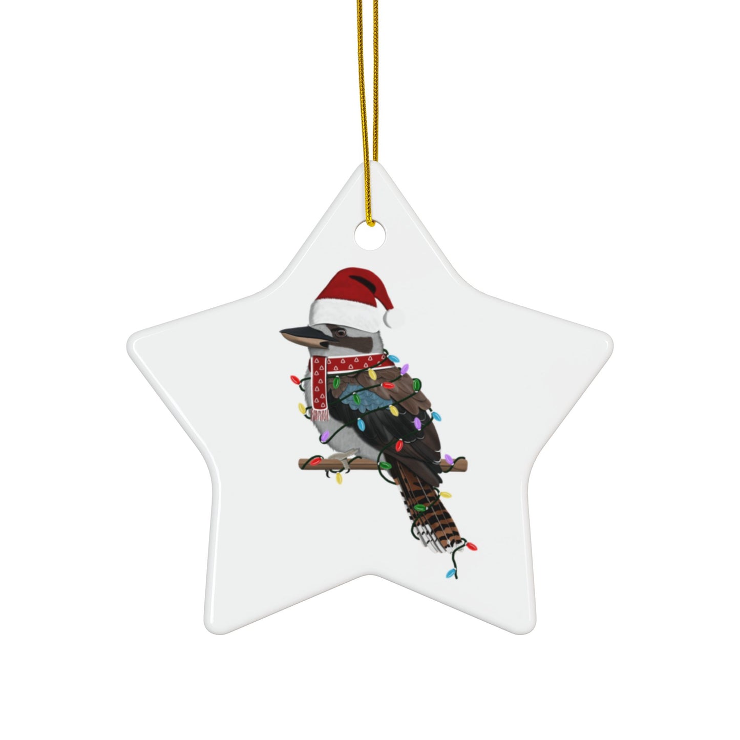 Kookaburra as Santa Ceramic Bird Christmas Ornament | Durable Double-Sided Bird Lover Decor