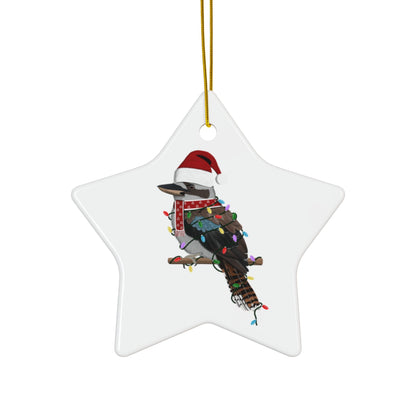 Kookaburra as Santa Ceramic Bird Christmas Ornament | Durable Double-Sided Bird Lover Decor