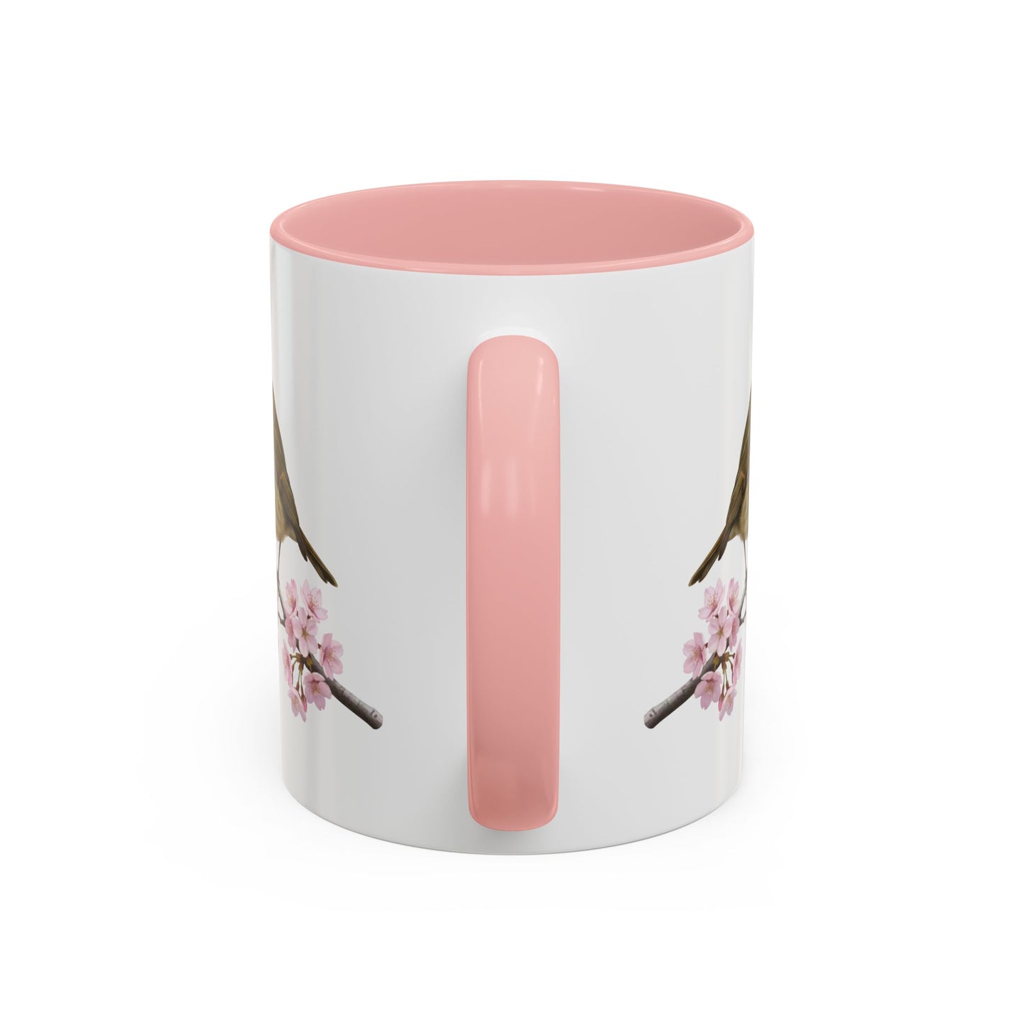 European Robin Cherry Blossom Mug | Pink Ceramic Coffee Cup for Bird Lovers – 11oz,