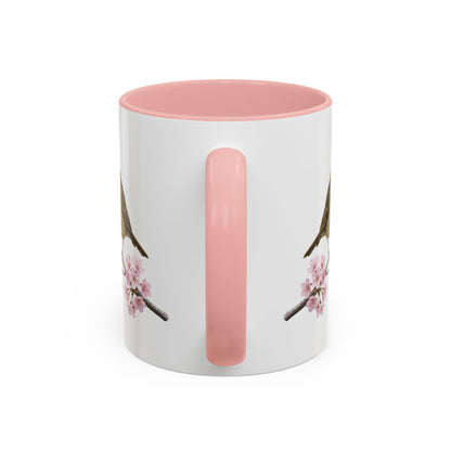 European Robin Cherry Blossom Mug | Pink Ceramic Coffee Cup for Bird Lovers – 11oz,