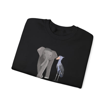 Elephant with Shoebill Bird Birding & Birdwatching Sweatshirt