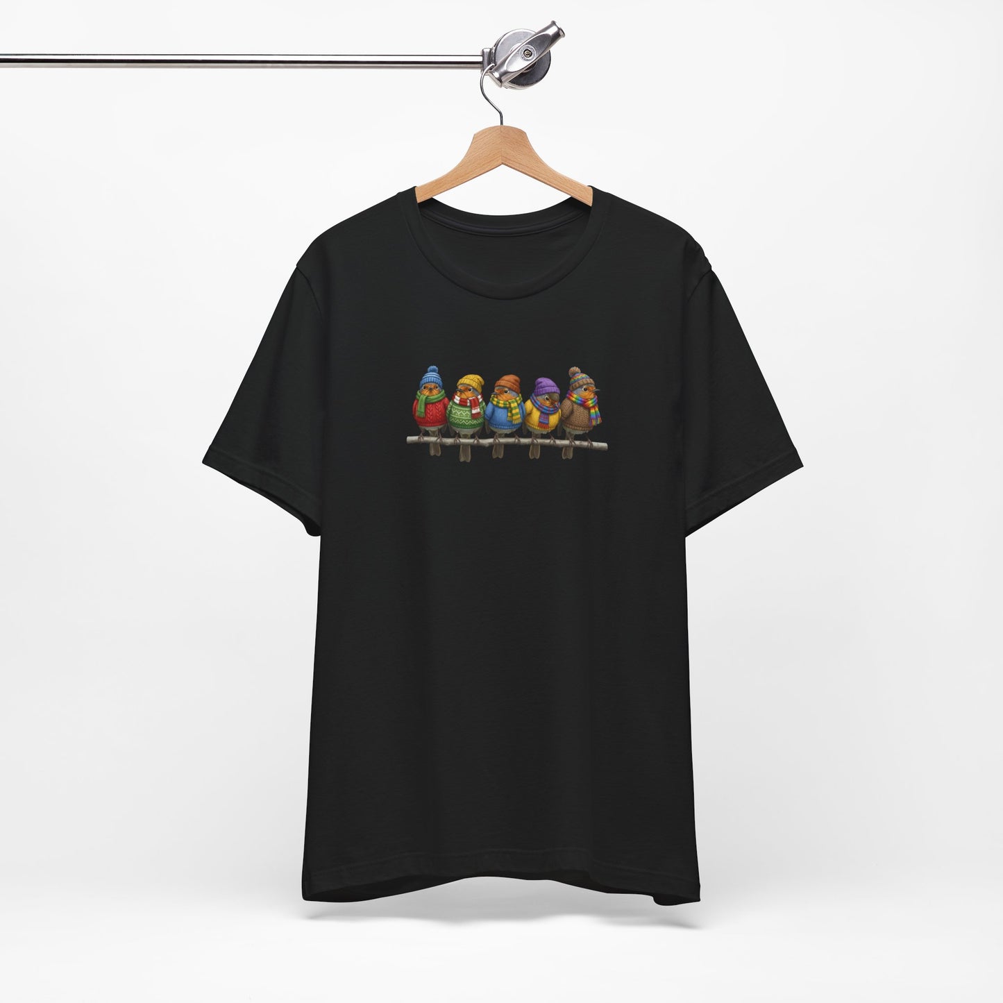 Rotkehlchen in Strick T-Shirt – Weiches Premium Shirt mit Einzigartigem Vogelmotiv