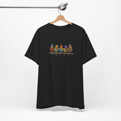 Rotkehlchen in Strick T-Shirt – Weiches Premium Shirt mit Einzigartigem Vogelmotiv