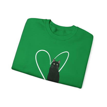 Black Cat with Heart Cat Lover Valentine's Day Sweatshirt