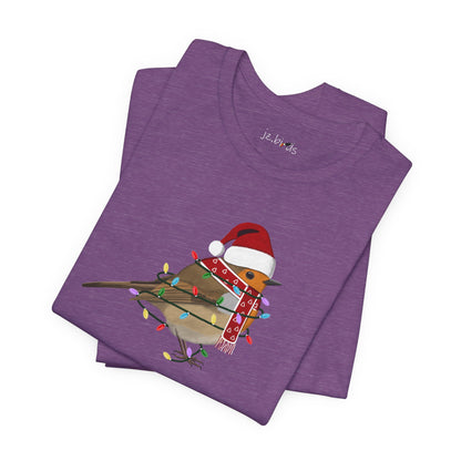 European Robin with Fairy Lights Christmas Bird T-Shirt