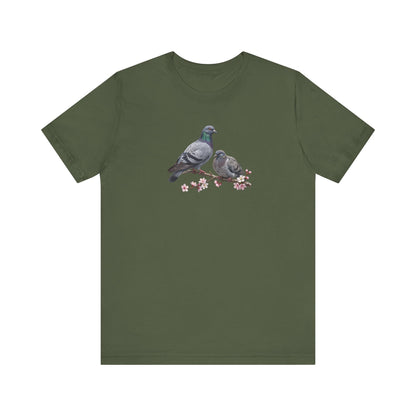 Pigeon & Fledgling T-Shirt | Spring Blossoms Unisex Graphic Tee