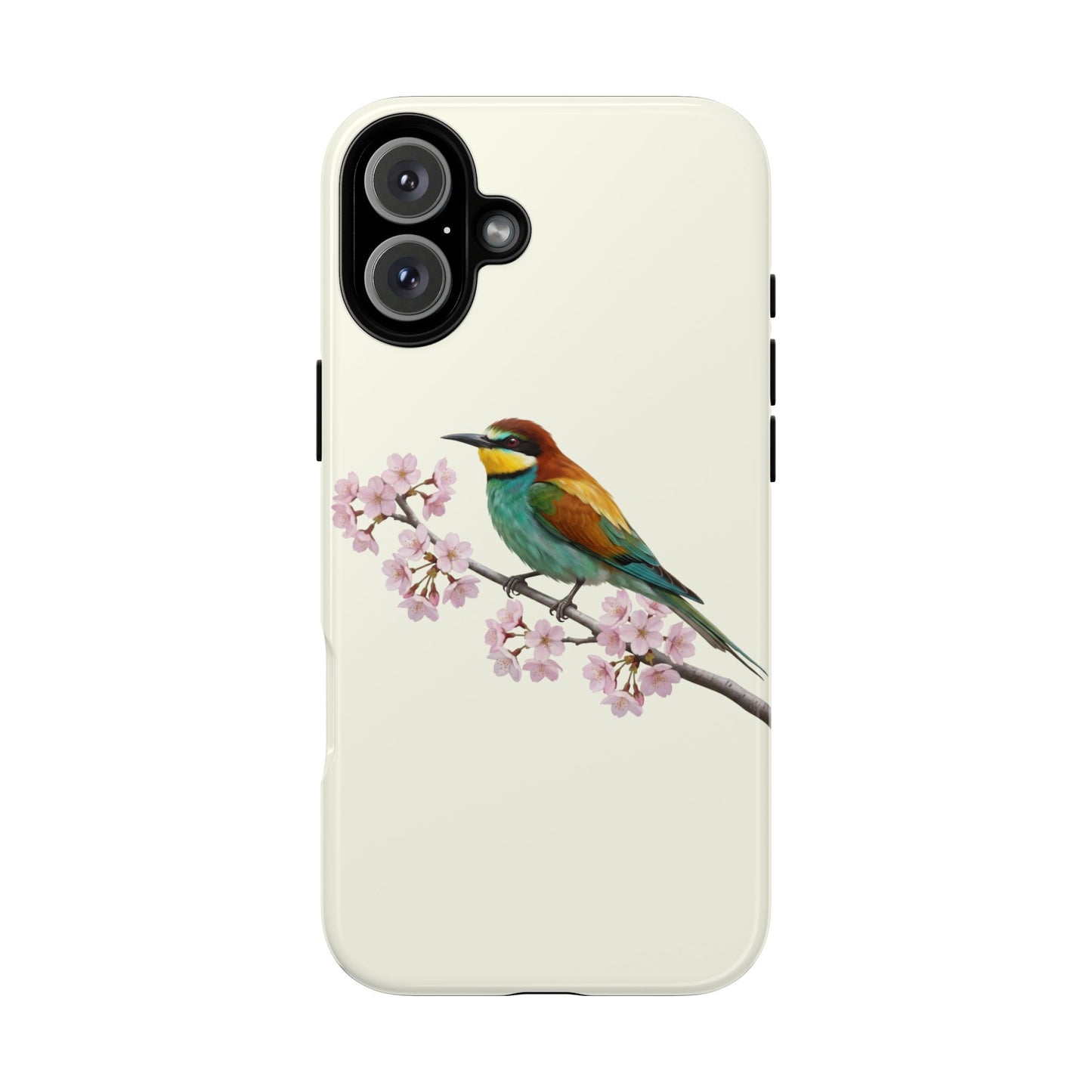 Bienenfresser Handyhülle in Cremeweiß | Florales Kirschblüten Vogel-Motiv für iPhone & Google Pixel