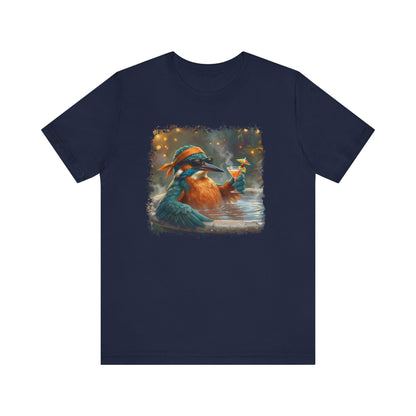 Funny Kingfisher T-Shirt | Bird with Sunglasses & Drink | Unisex Summer Tee