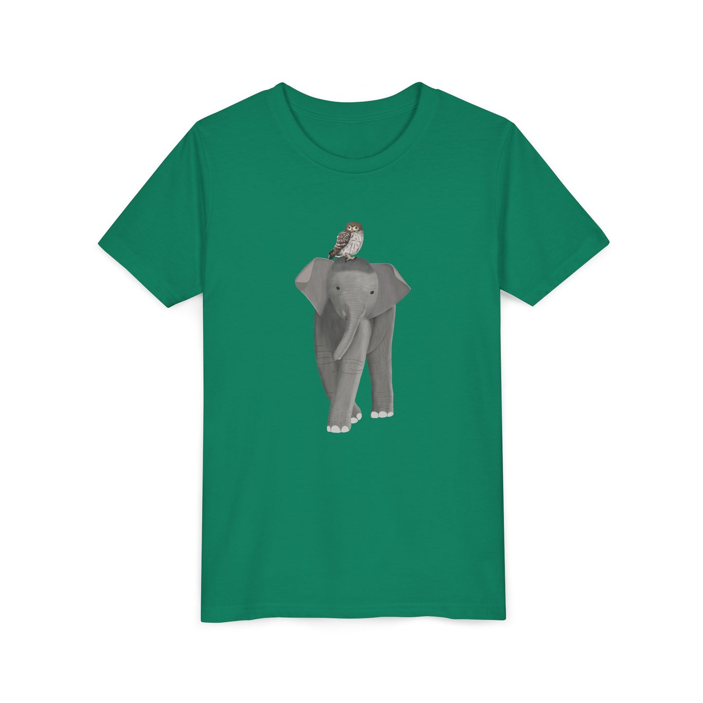 Elephant with Little Owl Bird Youth T-Shirt