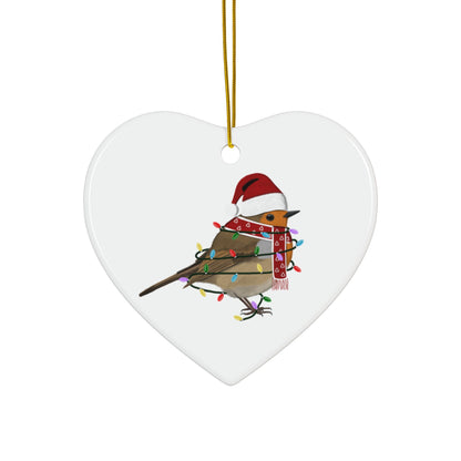 European Robin as Santa Ceramic Bird Christmas Ornament | Durable Double-Sided Bird Lover Decor