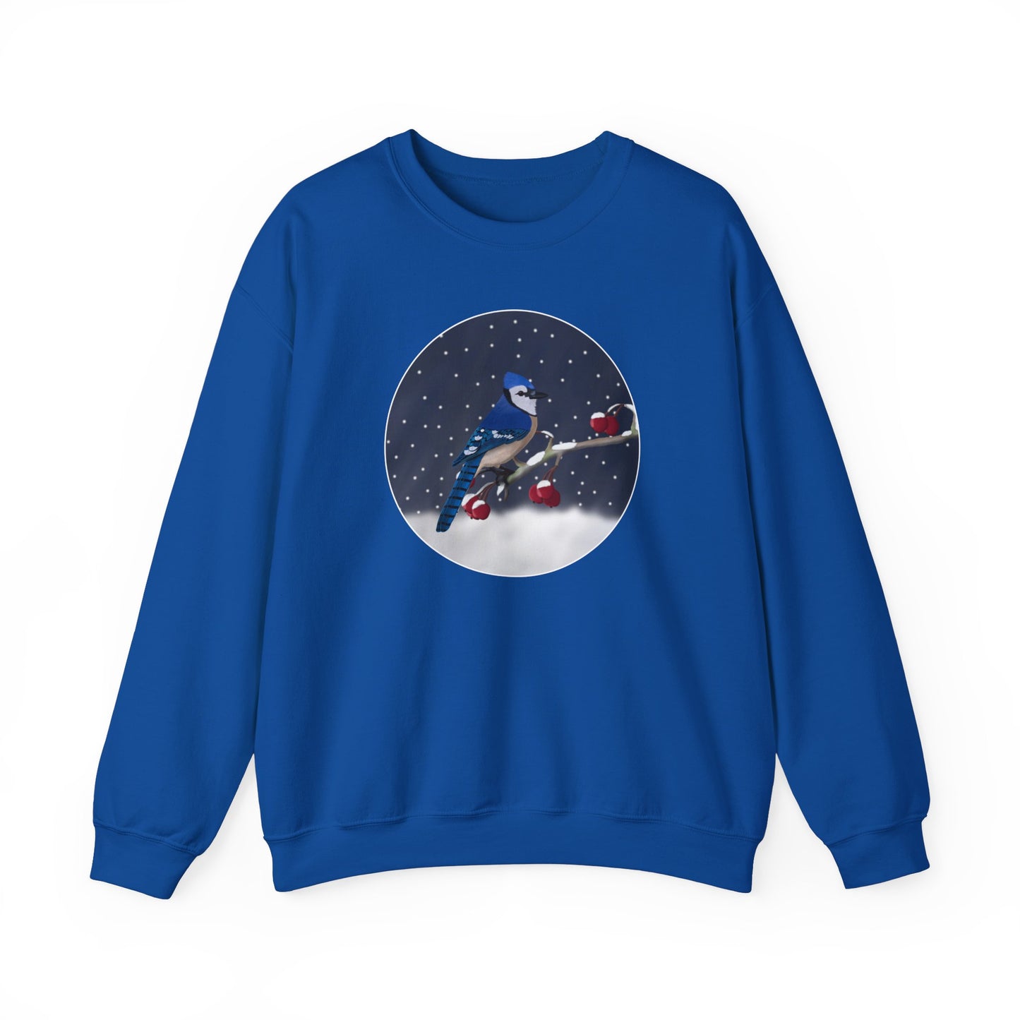 Blue Jay on a Winter Branch Christmas Bird Sweatshirt