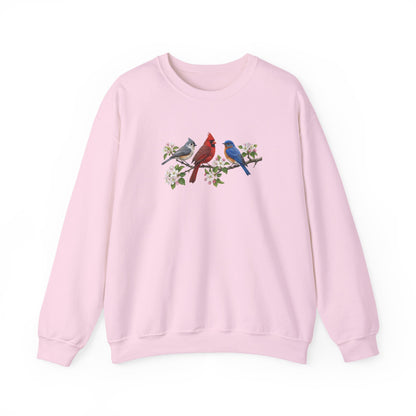 Tufted Titmouse, Bluebird and Cardinal Sweatshirt in Navy