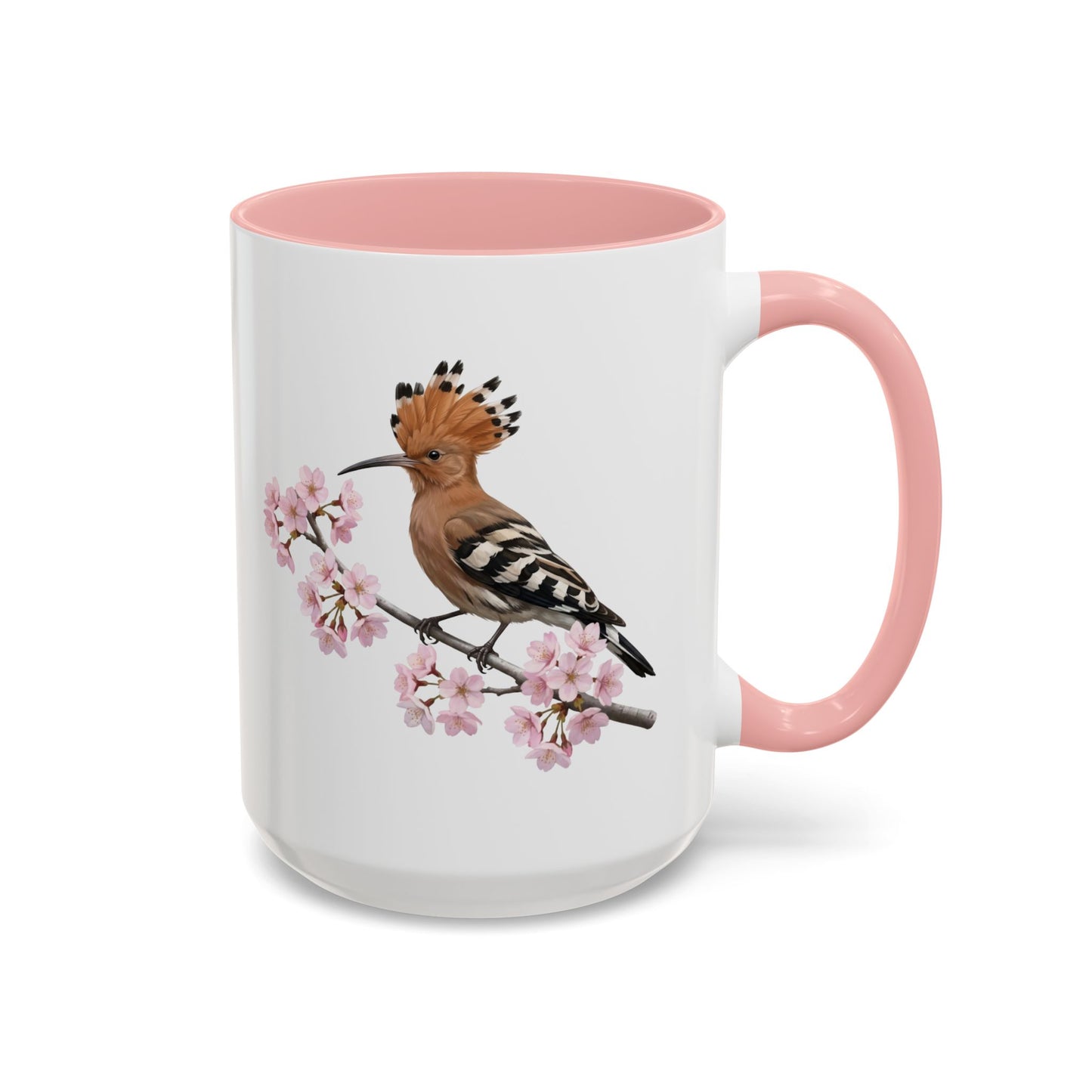 Hoopoe Cherry Blossom Mug | Pink Ceramic Coffee Cup for Bird Lovers in