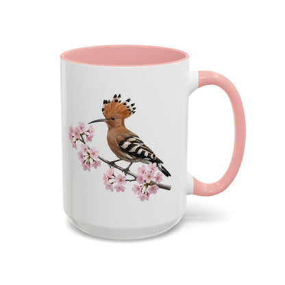 Hoopoe Cherry Blossom Mug | Pink Ceramic Coffee Cup for Bird Lovers in
