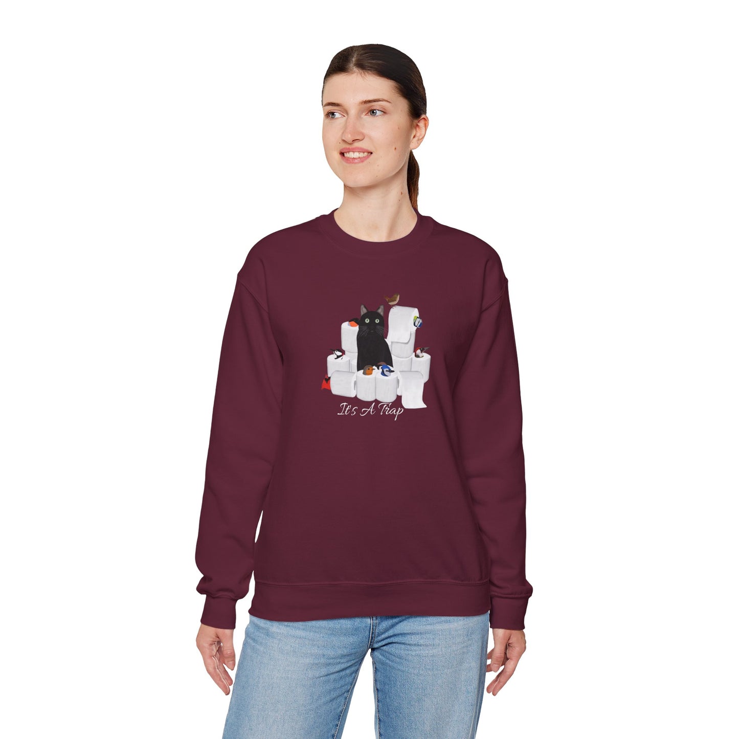 Black Cat with Birds and Toilet Paper Cat Lover Sweatshirt