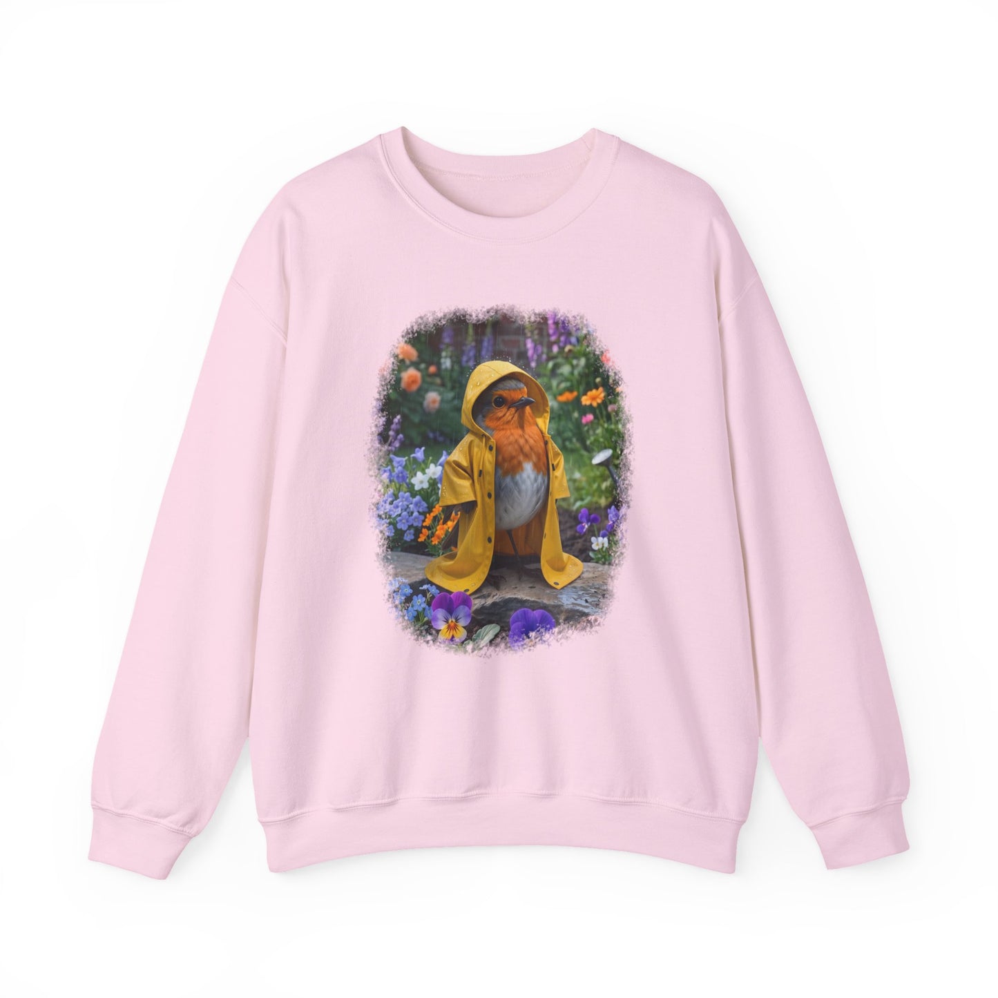 Robin Rosi Yellow Raincoat Garden Premium Sweatshirt for Bird Lovers