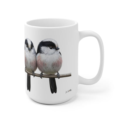 Schwanzmeisen Tasse Vögel auf einem Ast Vogelmotiv für Vogelbeobachter und Vogelfreunde