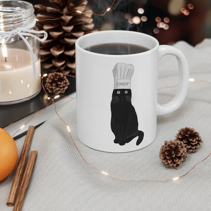 Black Cat Kitchen Chef Cat Lover Ceramic Mug White