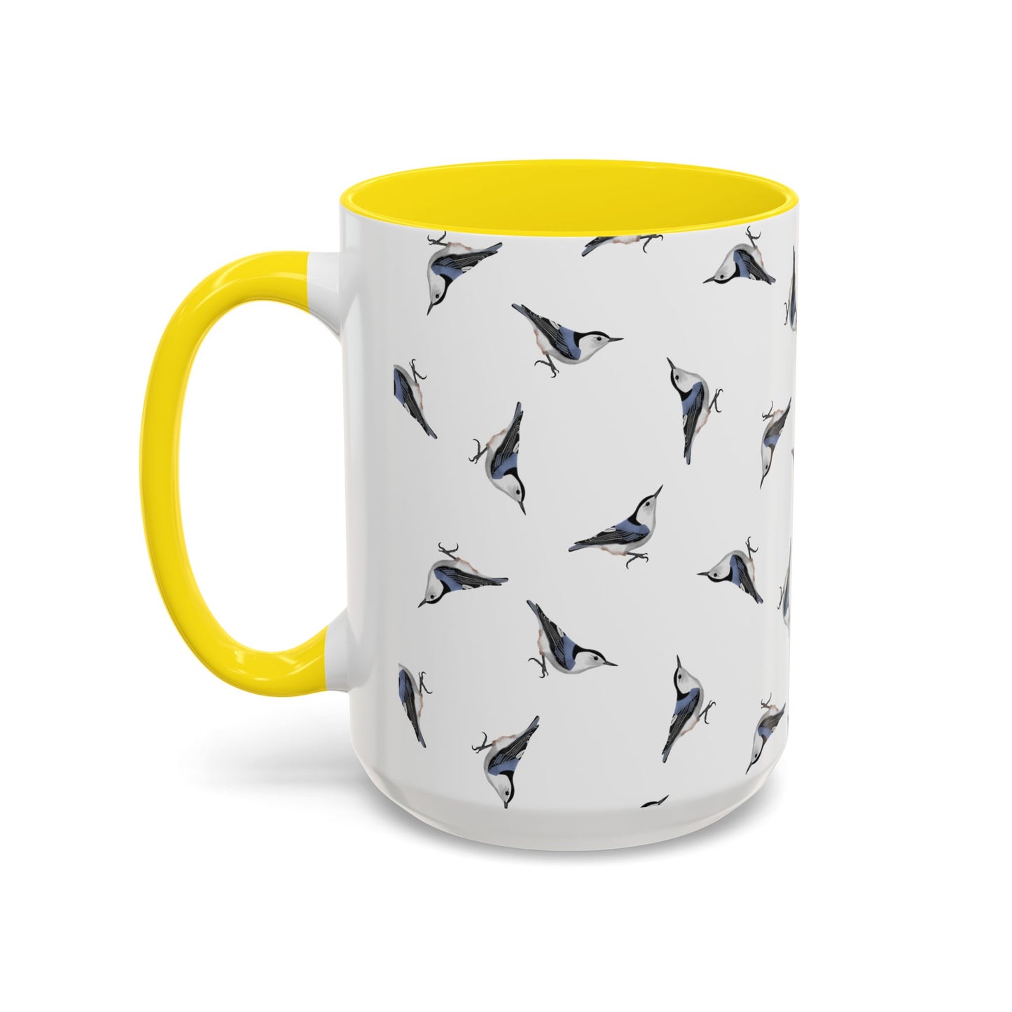 Nuthatch All-Over Pattern Accent Mug | Colorful Bird Lover Gift for Birdwatchers