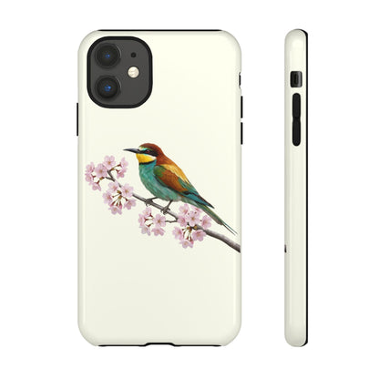 Bienenfresser Handyhülle – in Cremeweiß | Florales Kirschblüten Vogel-Motiv für iPhone & Google Pixel