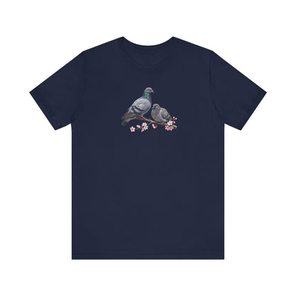 Taube & Jungvogel T-Shirt | Frühlingsblüten Vogelmotiv für Vogelbeobachter