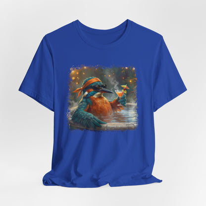 Funny Kingfisher T-Shirt | Bird with Sunglasses & Drink | Unisex Summer Tee