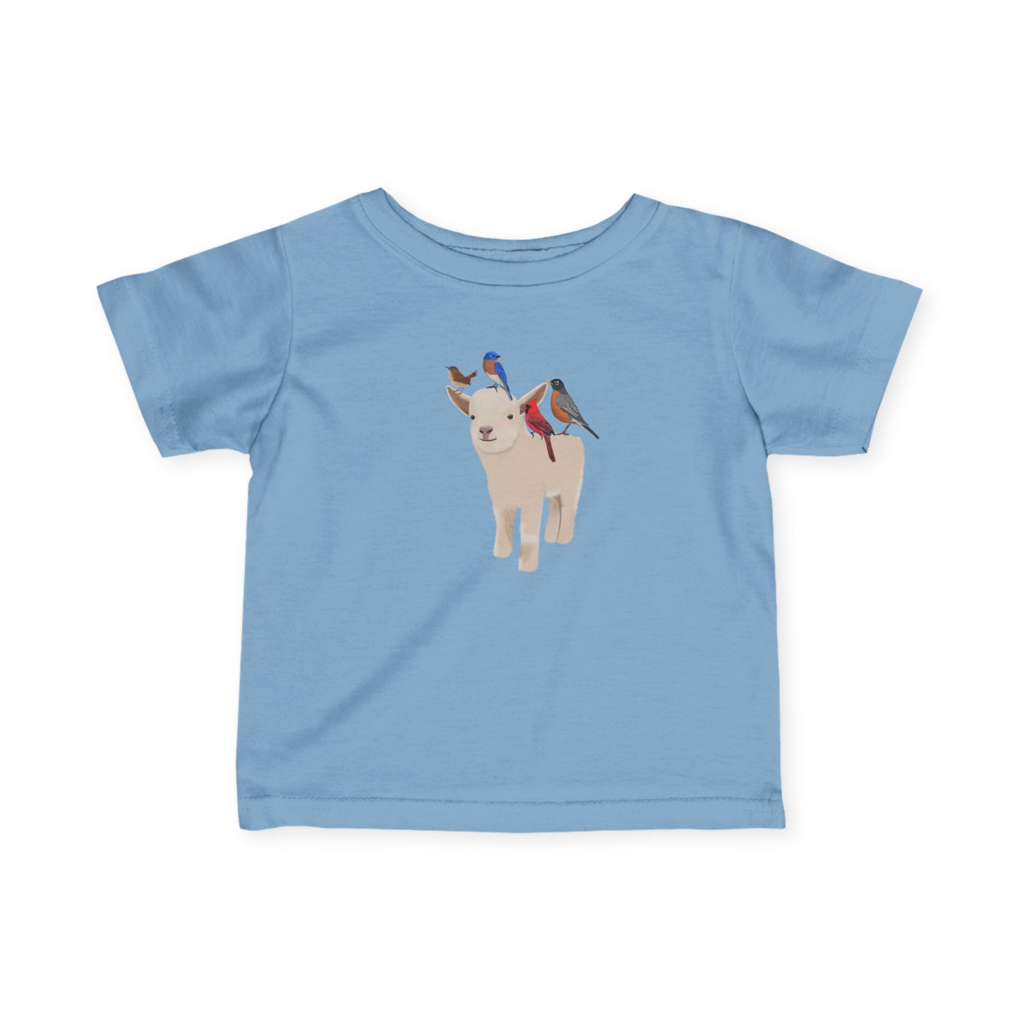 Cute Little Lamb with Bluebird Cardinal Robin Wren Bird Baby & Toddler T-Shirt