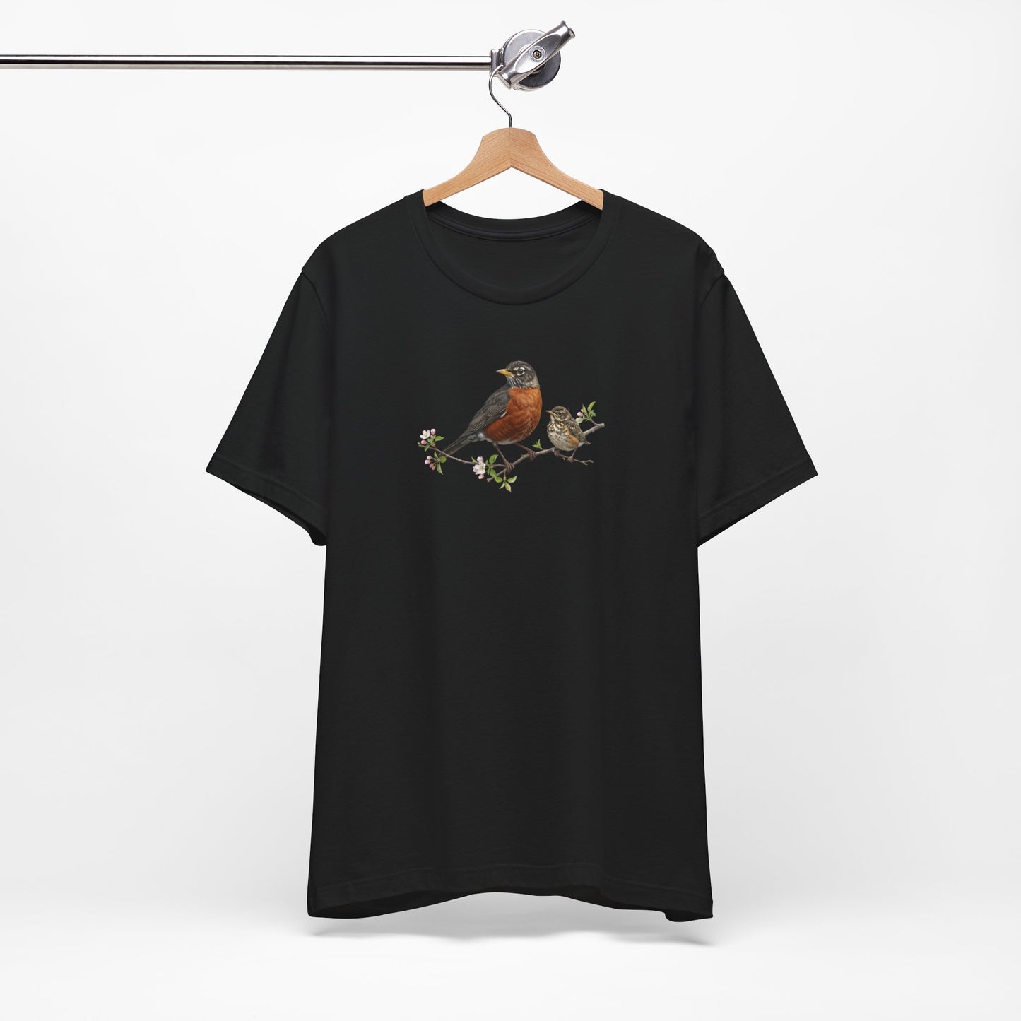 American Robin & Fledgling T-Shirt | Spring Blossoms Unisex Graphic Tee