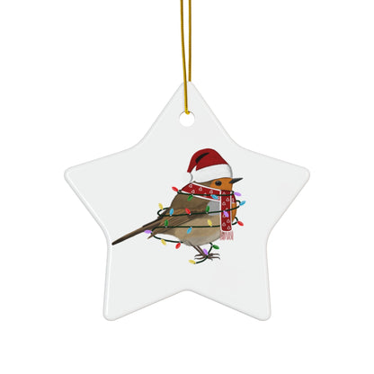European Robin as Santa Ceramic Bird Christmas Ornament | Durable Double-Sided Bird Lover Decor