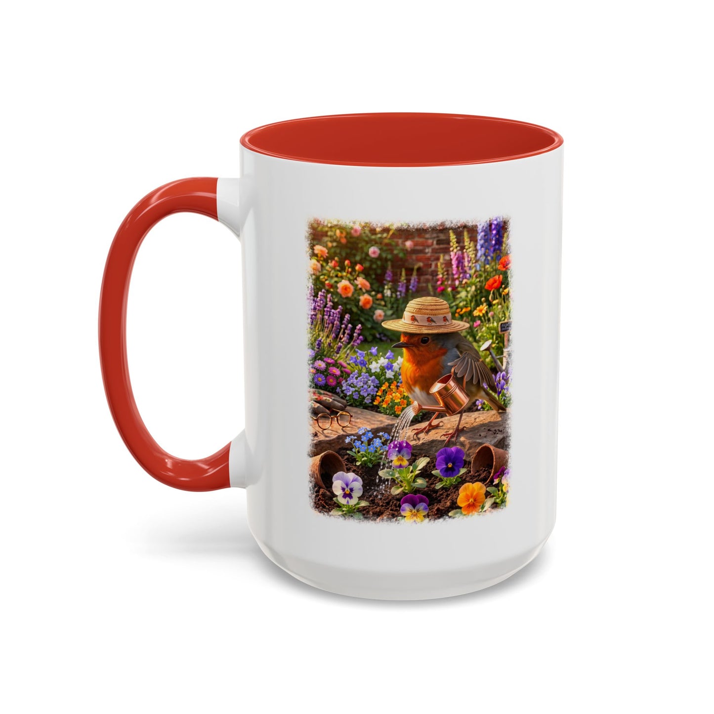 Robin Rosi Watering Flowers Mug for Bird Lovers