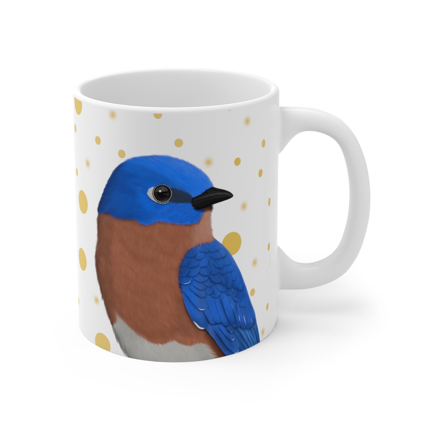 Bluebird Bird Ceramic Mug White Golden Dots 11oz