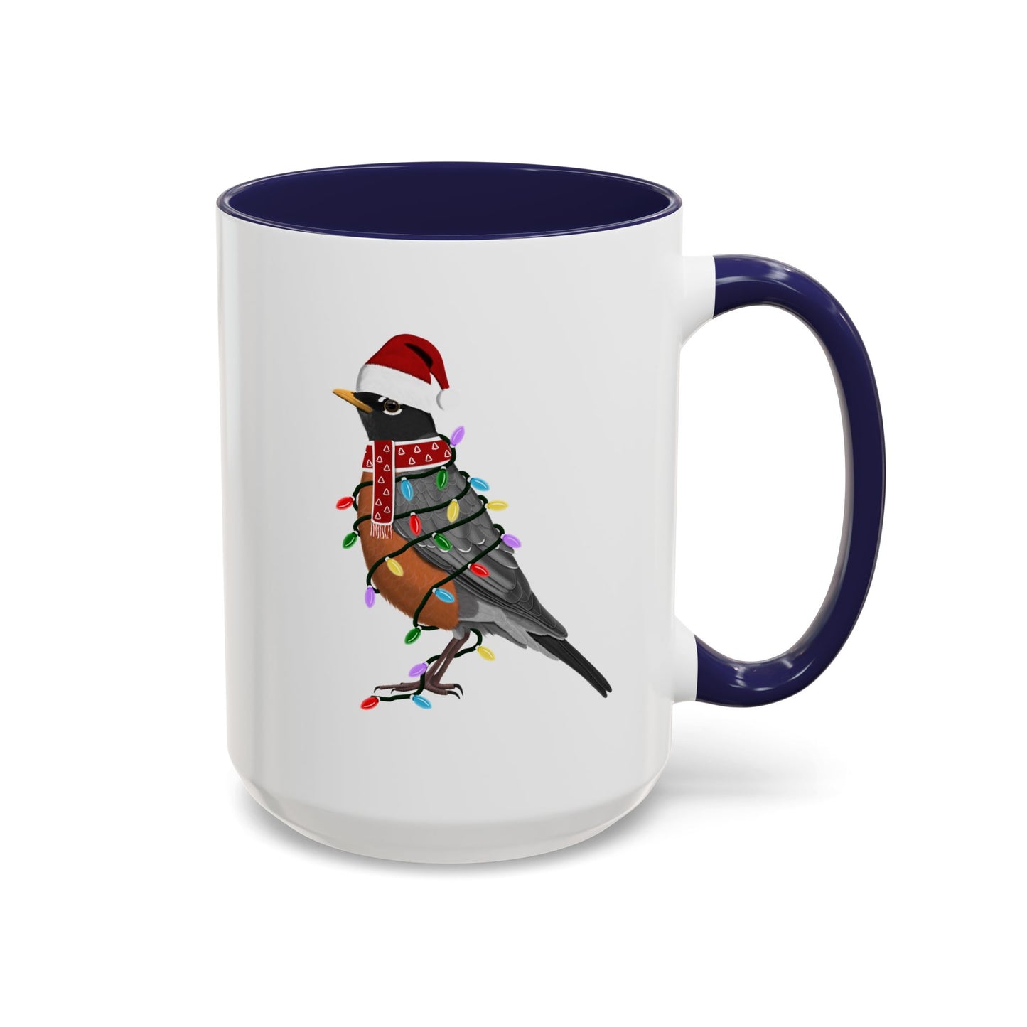American Robin as Santa with Fairy Lights Ceramic Bird Coffee Mug – Custom Gift for Bird Watchers