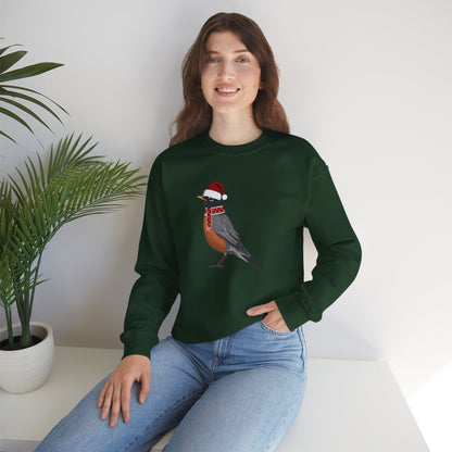 Robin with Christmas Hat Bird Birdwatcher Sweatshirt