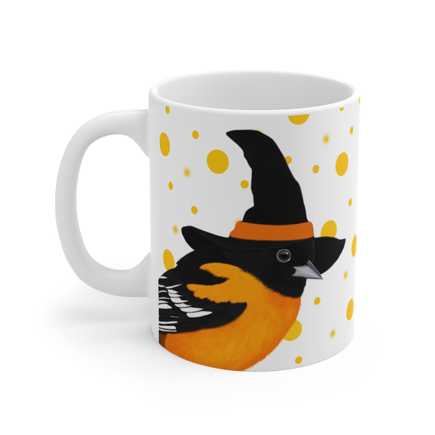 Baltimore Oriole with Witch Hat Halloween Bird Mug 11oz