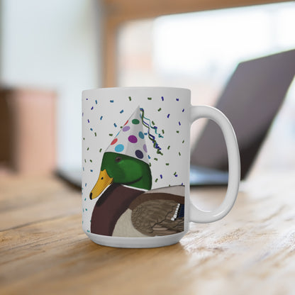 Ente feiert Geburtstag mit Partyhut und Konfetti Vogel Tasse