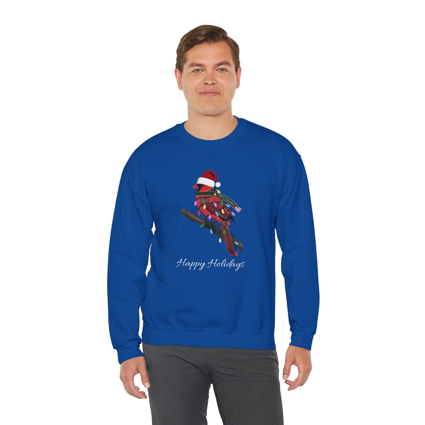 Cardinal with Fairy Lights as Santa Happy Holidays Birdwatcher Christmas Bird Sweatshirt