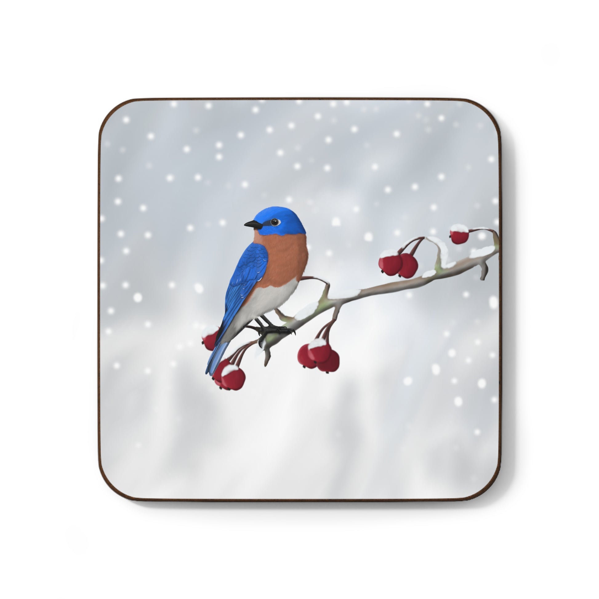 Bluebird on a Winter Branch Christmas Hardboard Coaster