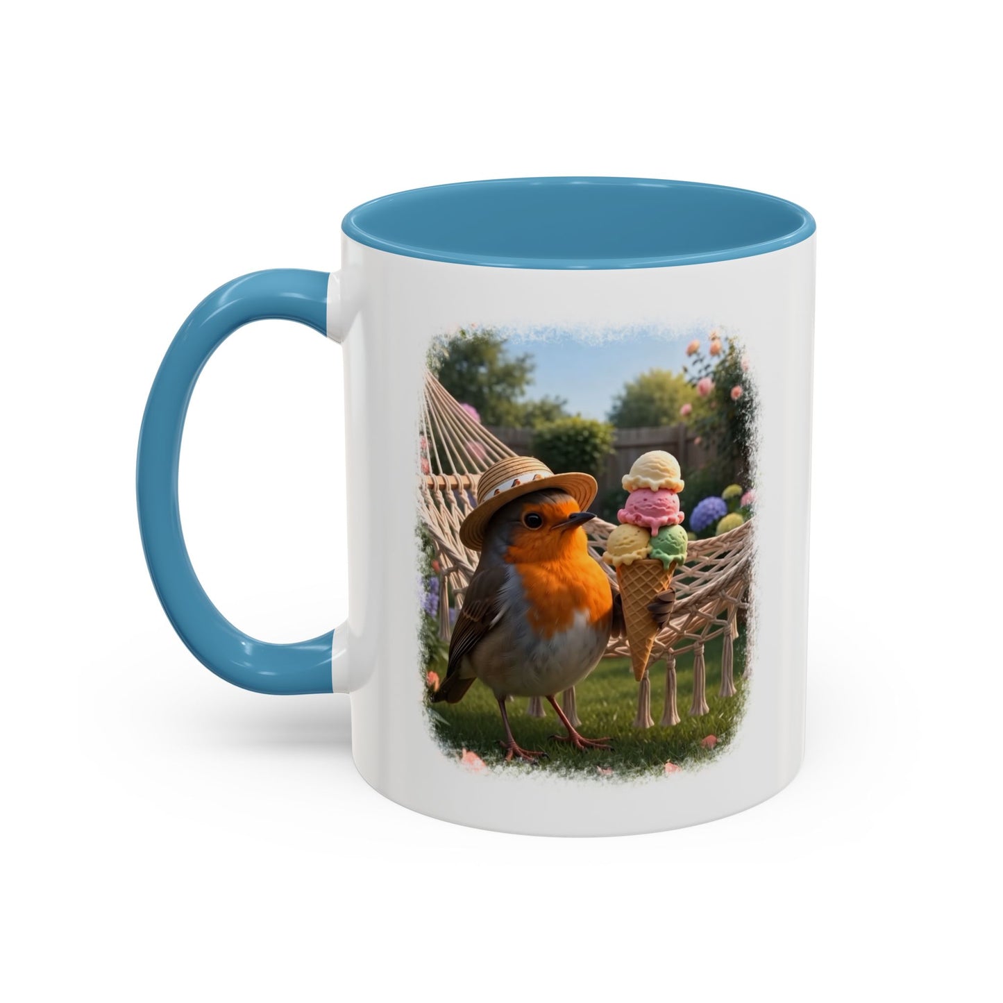 Robin Rosi Ice Cream Garden Premium Mug for Bird Lovers