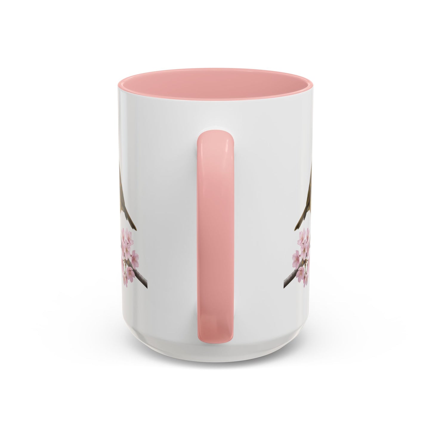 European Robin Cherry Blossom Mug | Pink Ceramic Coffee Cup for Bird Lovers – 11oz,
